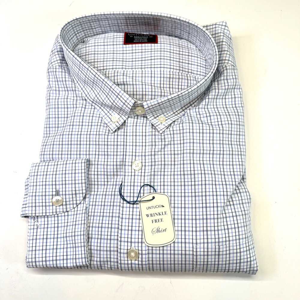 UNTUCKIT‎ Wrinkle Free Plaid Long Sleeve Button Down Shirt XXXL Dress Casual NEW